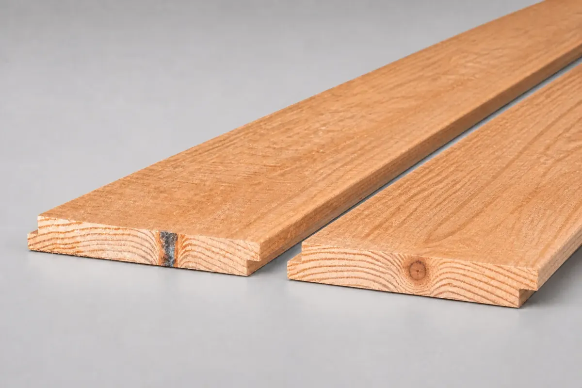 Douglas halfhout planken 22 x 180 mm los naast elkaar met de sponning zichtbaar