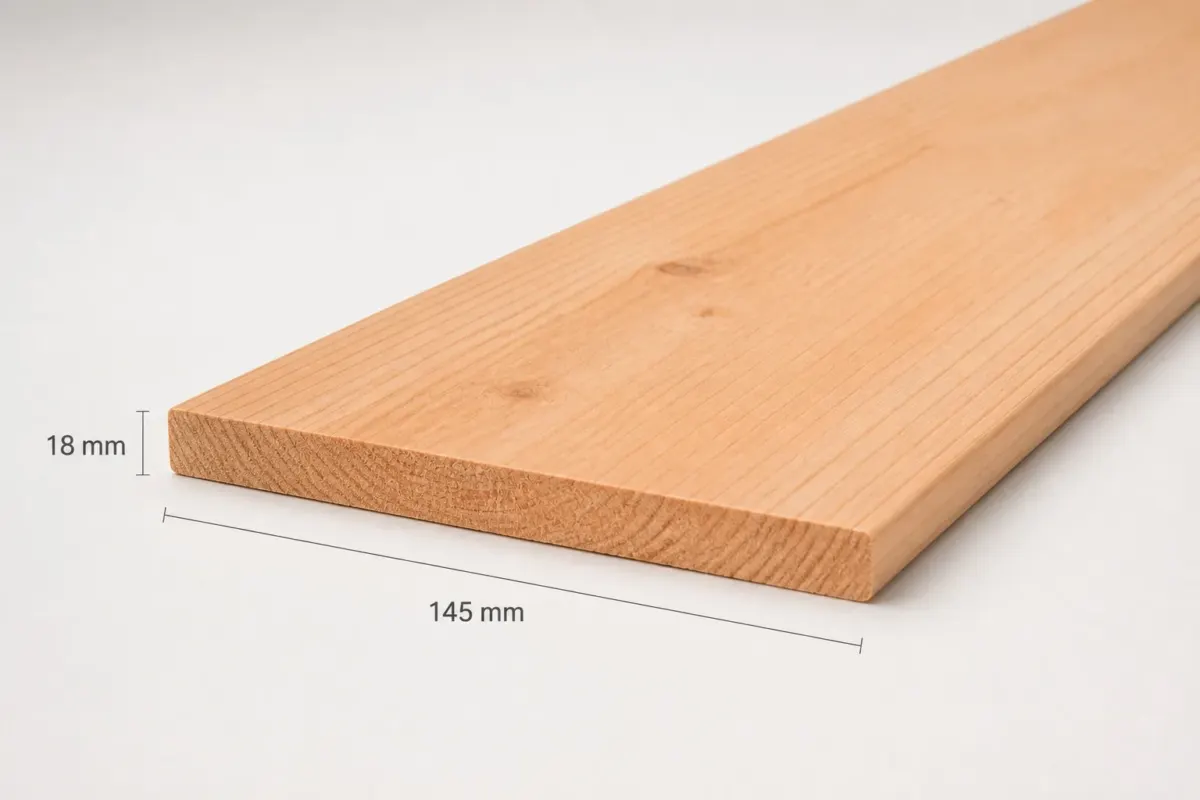 Geschaafde douglas plank 18 x 145 mm met maataanduiding van dikte en breedte