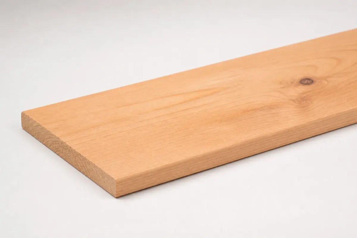 Geschaafde douglas plank 18 x 195 mm schuin in beeld met strakke kant