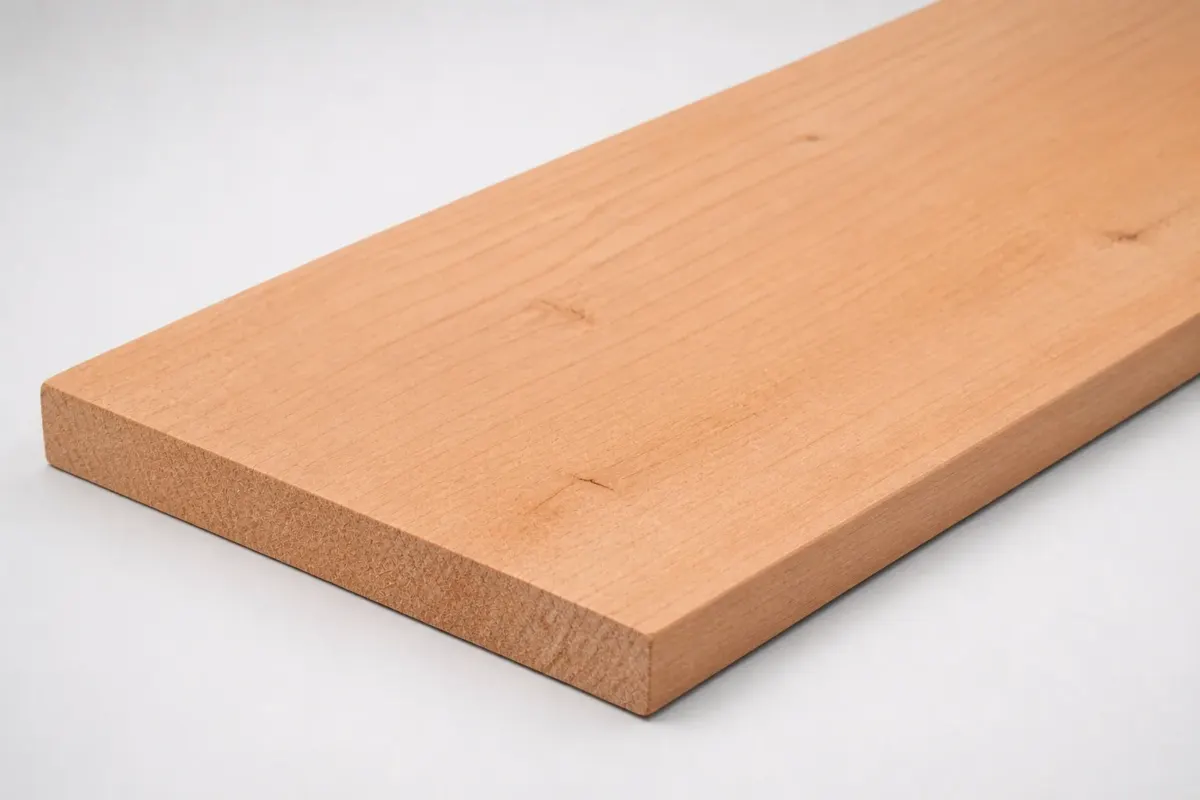 Geschaafde douglas plank 26 x 195 mm schuin in beeld met de kopse kant vooraan