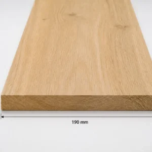 Geschaafde eiken plank 20 x 190 mm WD met maataanduiding van 20 mm dik en 190 mm breed