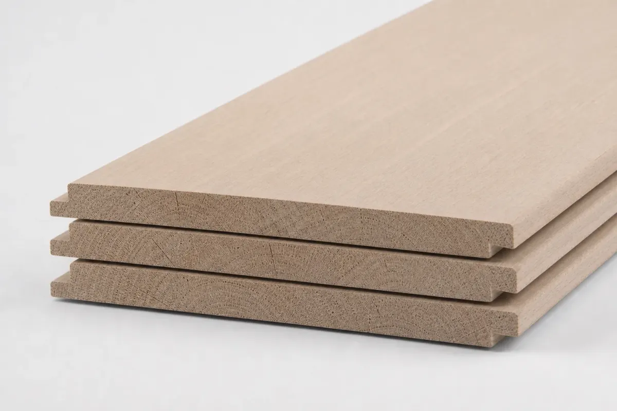 Stapel van drie eiken shiplap planken 20 x 180 mm KD met zichtbaar visbekprofiel