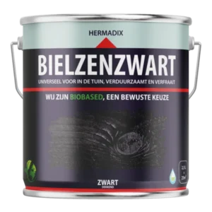 Blik Hermadix Impraline Bielzenzwart van 2,5 liter, dekkende zwarte beits voor buiten