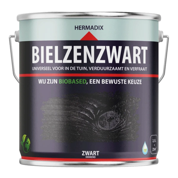 Blik Hermadix Impraline Bielzenzwart van 2,5 liter, dekkende zwarte beits voor buiten