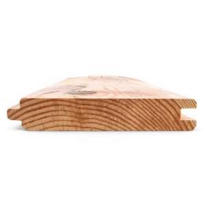 Kopse kant van douglas blokhutprofiel 26 x 135 mm met messing en groef en bolle voorzijde