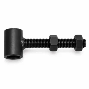 Zwart gepoedercoate draadstang 90 mm voor poortframe, met huls en twee moeren