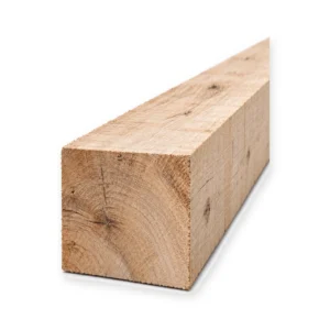 Zware eiken paal fijnbezaagd 200 x 200 mm QPA-1 luchtgedroogd met ruw zaagvlak