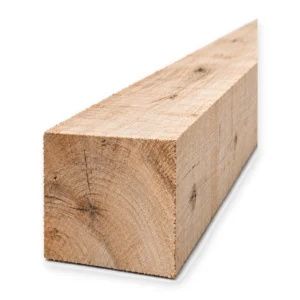 Zware eiken paal fijnbezaagd 250 x 250 mm QPA-1 luchtgedroogd met ruwe zaagsnede