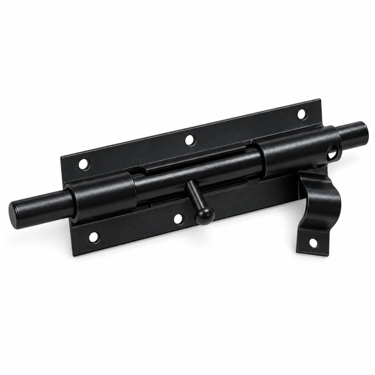 Zwart gepoedercoate plaatgrendel van 172 mm met schuifpen en houder