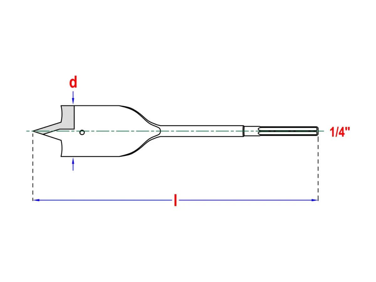 Maatschets platte houtboor speedboor 10 x 152 mm met boordiameter, lengte en zeskantschacht