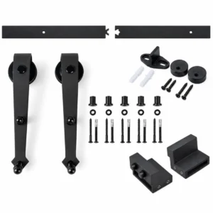 Complete set schuifdeurbeslag puntig model 2000 mm zwart met rail, wielhangers en toebehoren