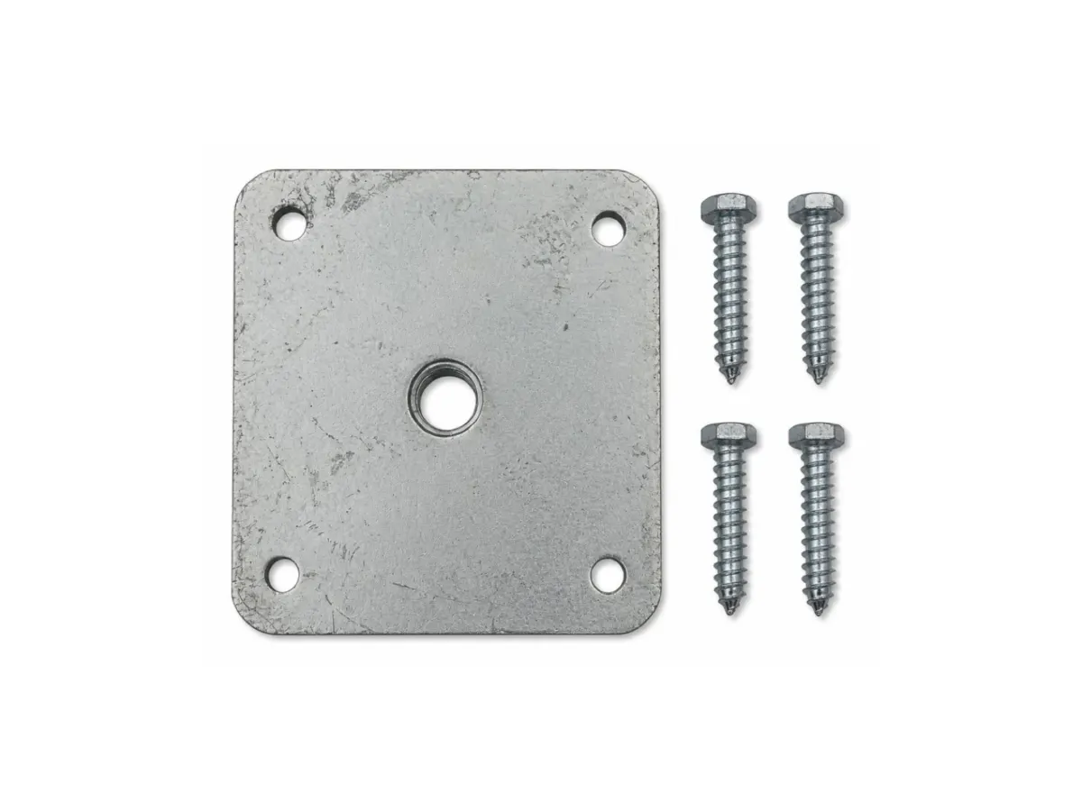 Verzinkte voetplaat 105 x 105 mm met aangelaste moer M16 voor een betonpoer
