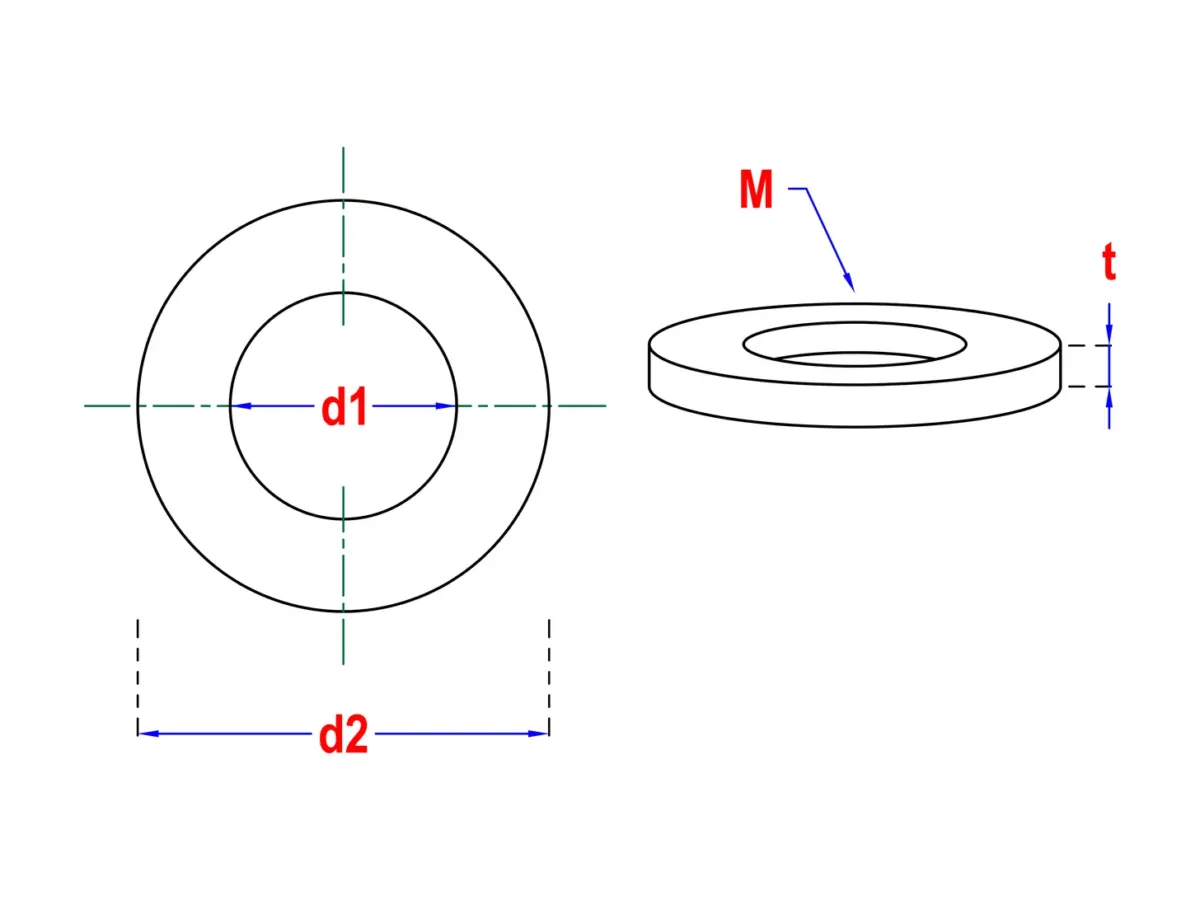 Maatschets sluitring DIN 9021 M16 x 50 mm met binnendiameter, buitendiameter en dikte