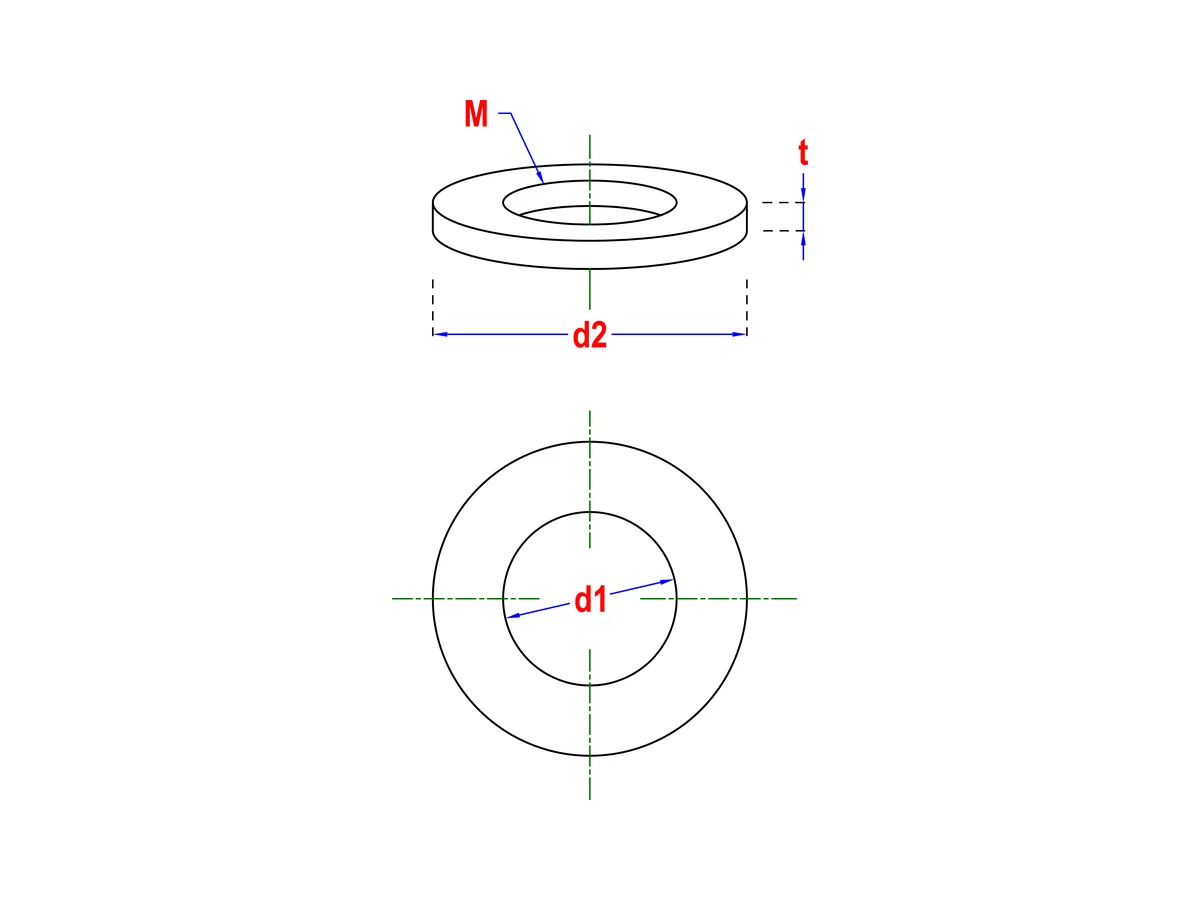 Maatschets sluitring DIN 125A M6 met binnendiameter, buitendiameter en dikte